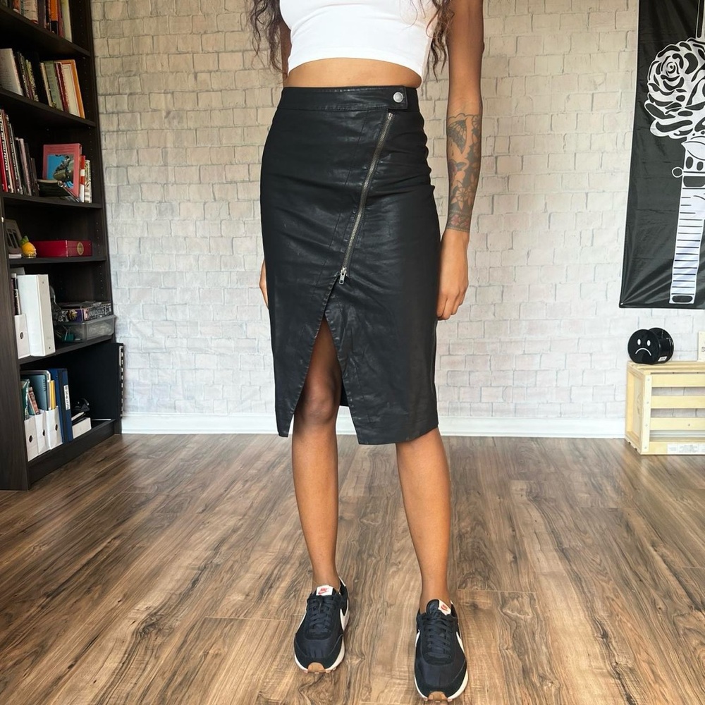 Free People Black Leather Midi Skirt - Picture 3 of 8